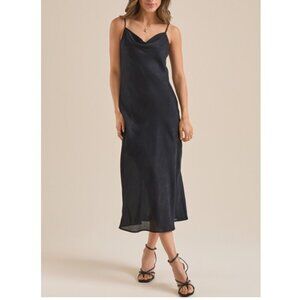 Altar'd State Y2K Black Cowl Neck Adjustable Straps Satin Midi Slip Dress Size S
